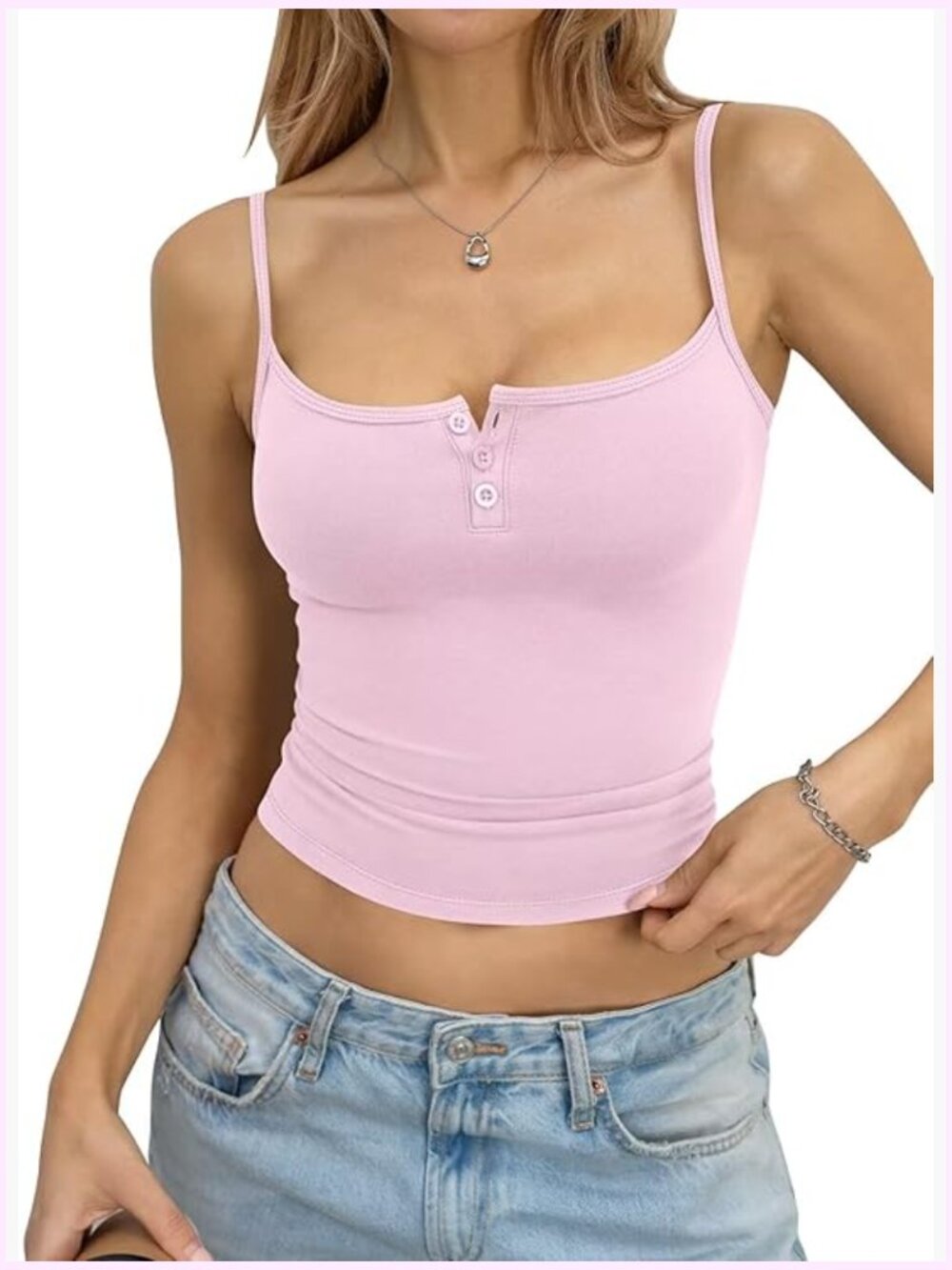 Women's Cotton Crop Cami Square Neck Henley Tank Top Fitted Y2K Going Out Shirt